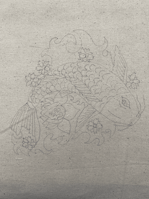 Dibujo en tela Koi