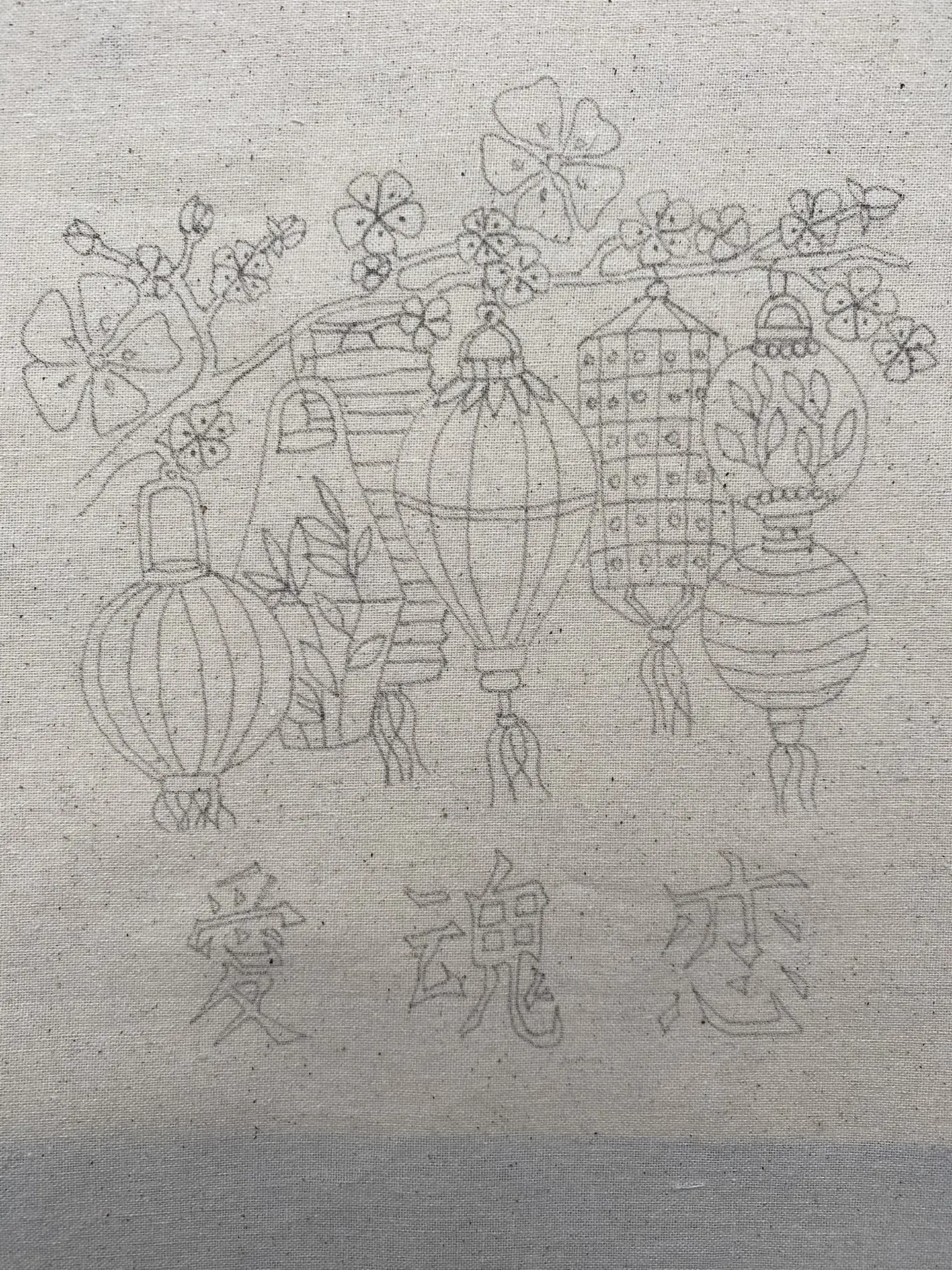 Dibujo en tela Faroles Chinos 1