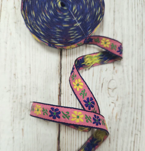 Cinta jacquard Rosada Flores 3mts