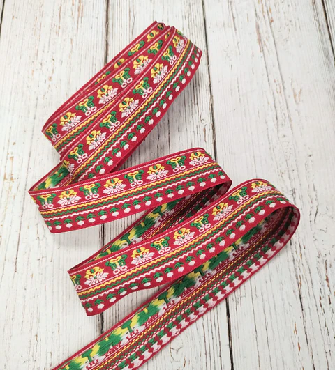 Cinta jacquard roja étnica 3mts