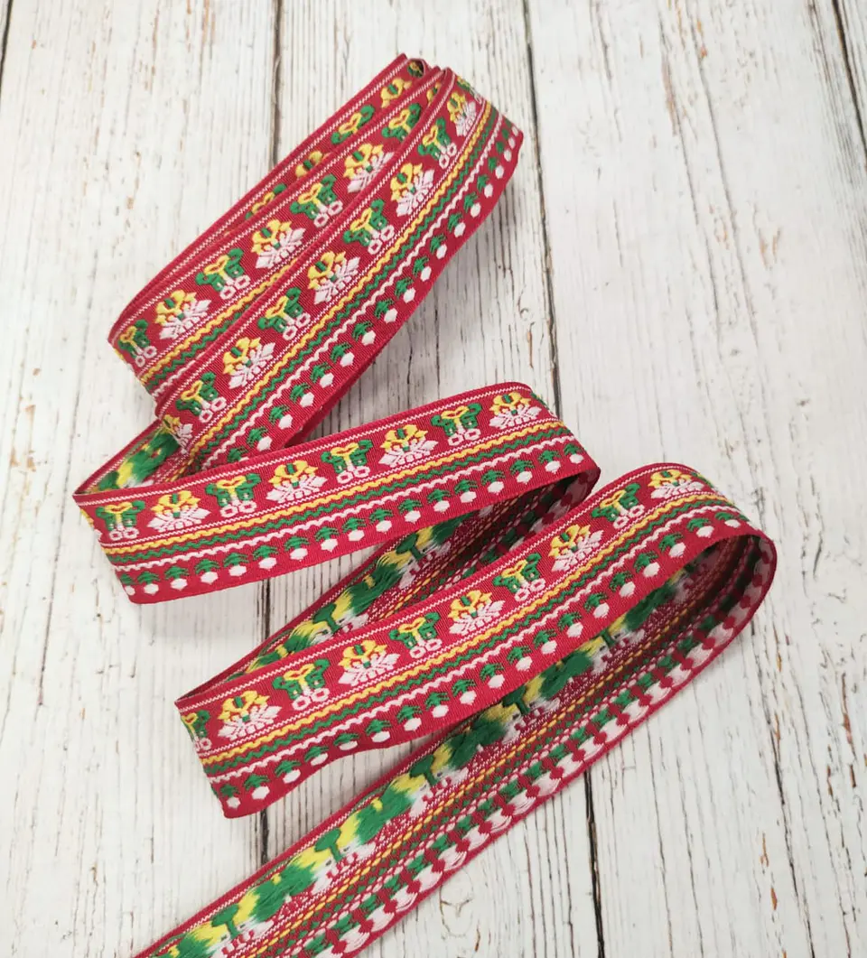 Cinta jacquard roja étnica 3mts 1