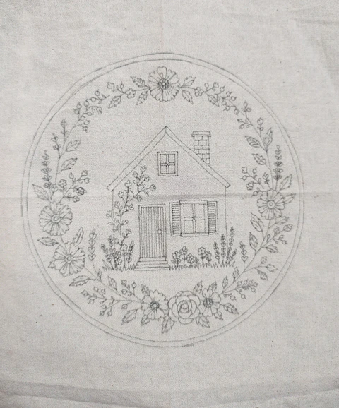 Dibujo en tela Casita y Flores