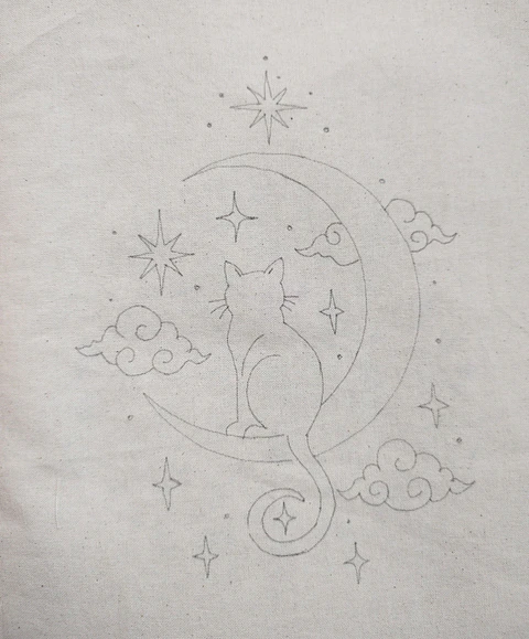 Dibujo en tela Gato en la Luna