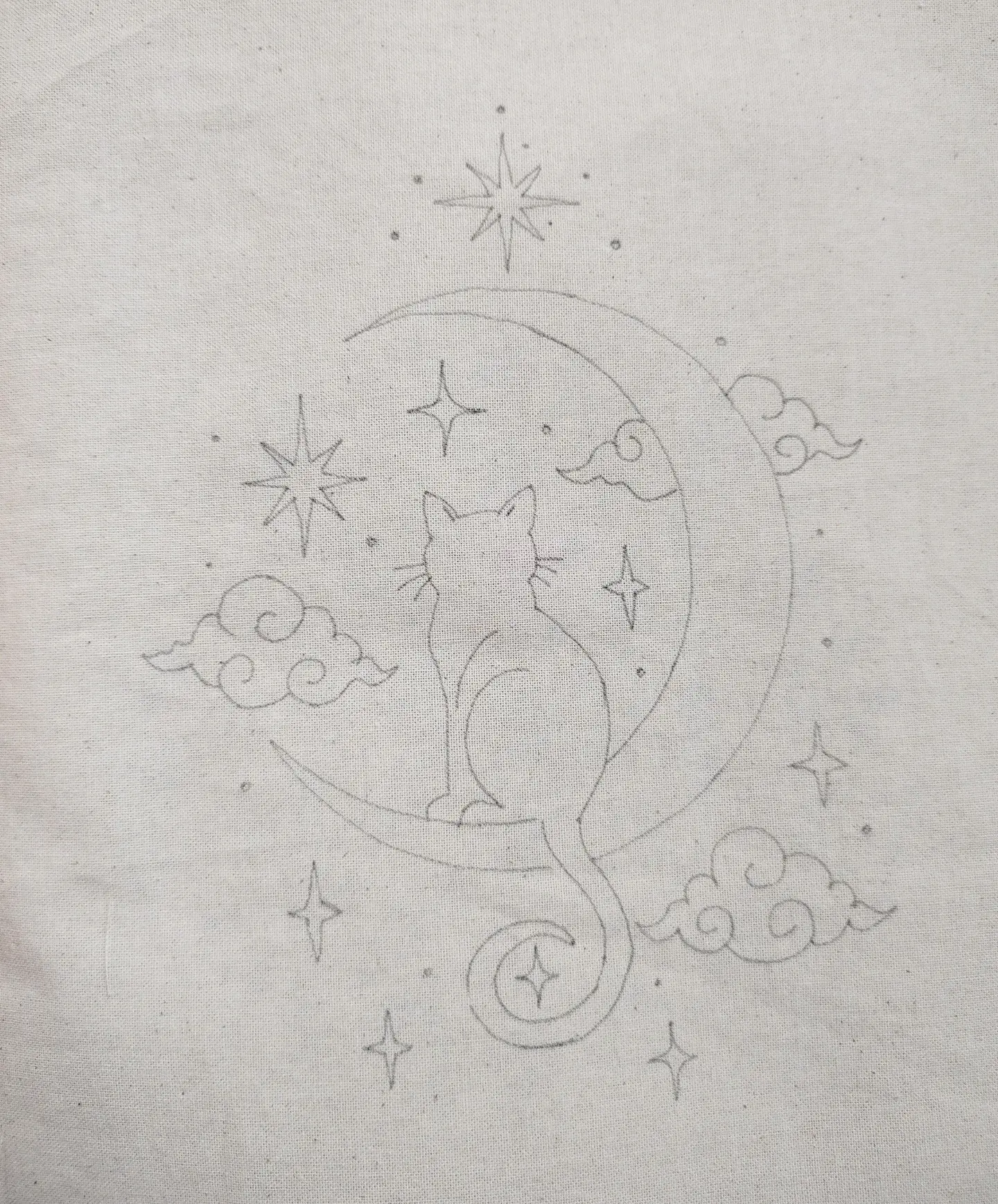 Dibujo en tela Gato en la Luna 1