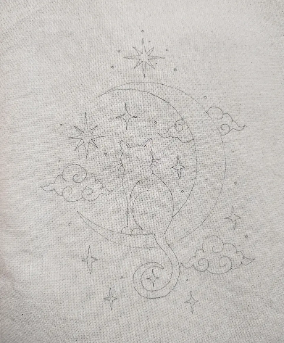 Dibujo en tela Gato en la Luna 1