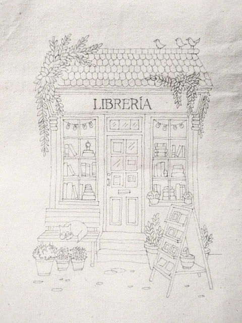 Dibujo en tela Librería Soñada 