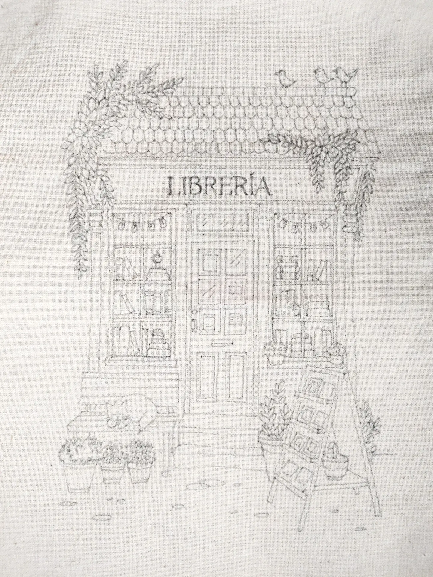 Dibujo en tela Librería Soñada  1