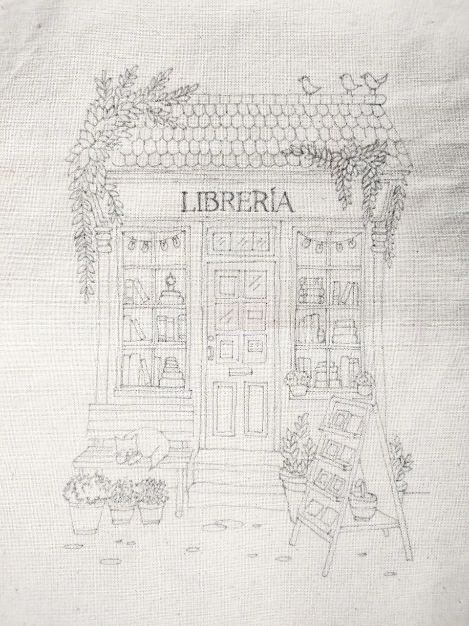 Dibujo en tela Librería Soñada  1