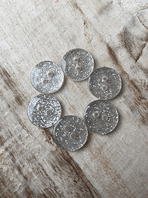 Set 6 Botones Glitter plateado