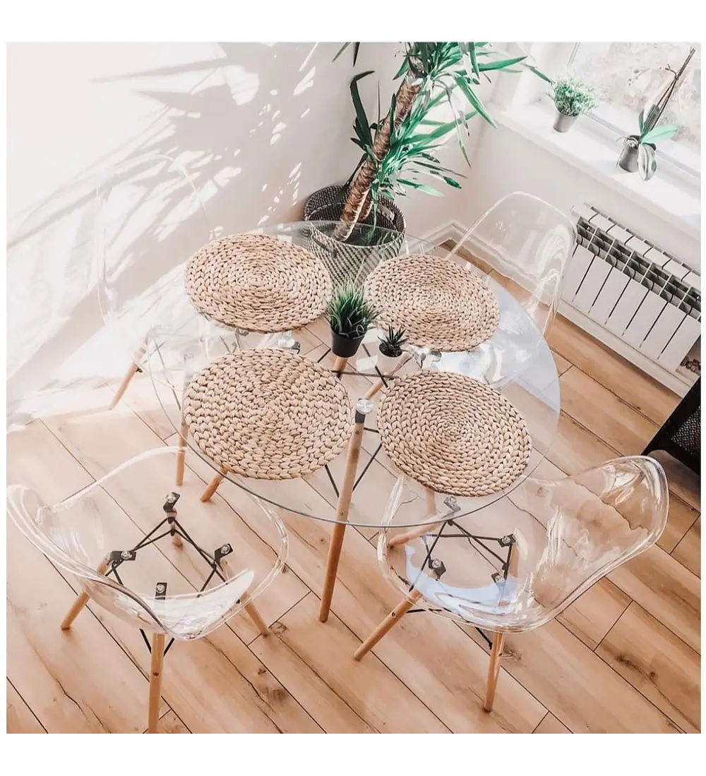 Comedor Eames Vidrio 100 cms + 4 Sillas Eames Transparentes