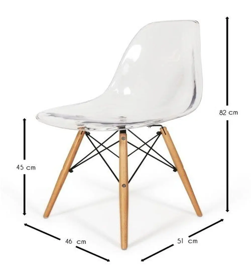Comedor Eames Vidrio 100 cms + 4 Sillas Eames Transparentes