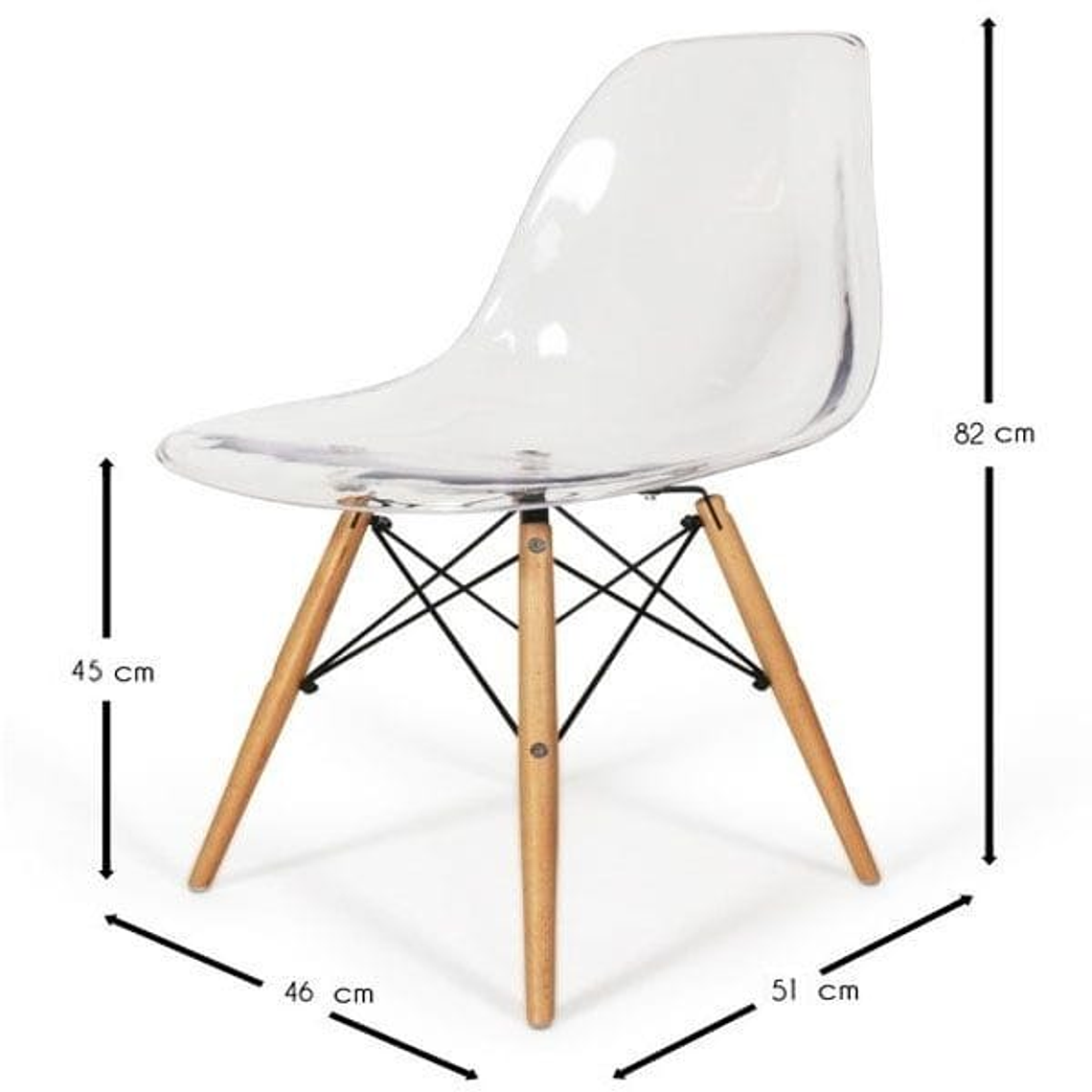 Comedor Eames Vidrio 100 cms + 4 Sillas Eames Transparentes 2