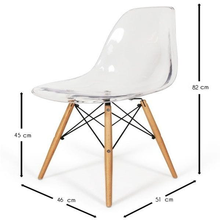 Comedor Eames Vidrio 100 cms + 4 Sillas Eames Transparentes 2