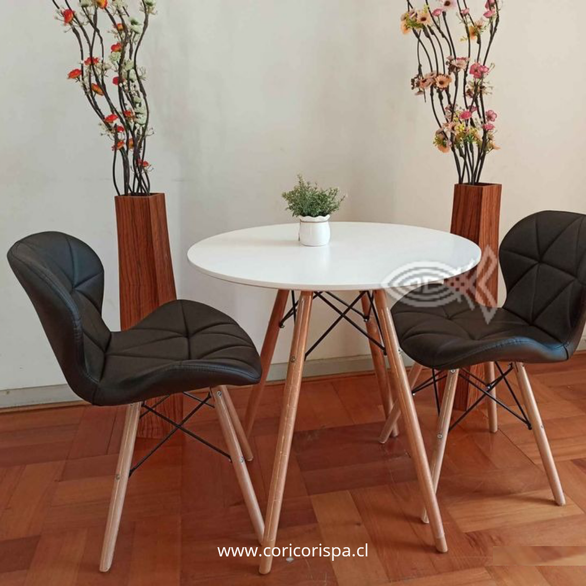 Comedor Eames 80cms + 2 Sillas Eames Mariposa Ecocuero 1