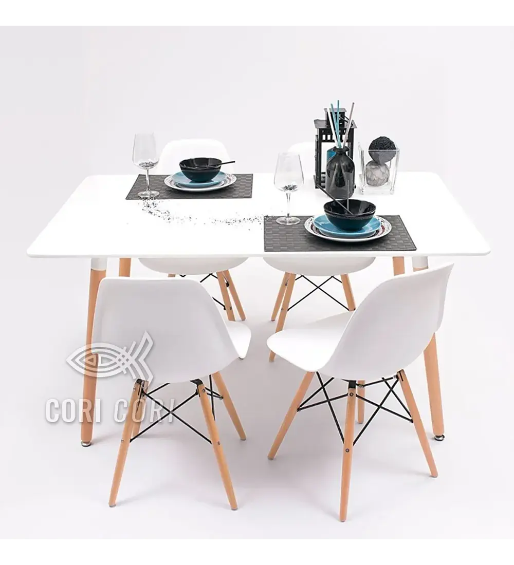 Comedor Mesa Rectangular Melamina 120 x 80 +  4 Sillas Eames