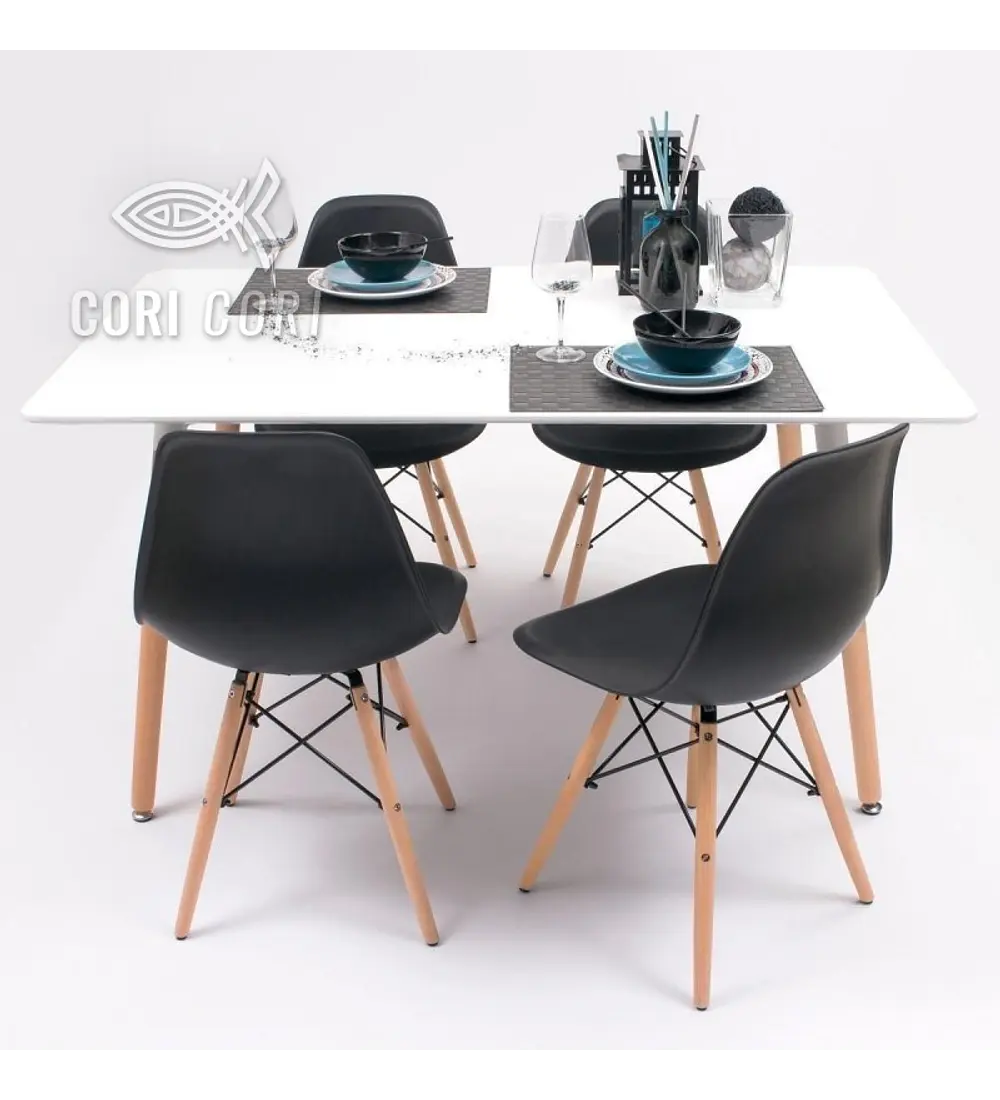Comedor Mesa Rectangular Melamina 120 x 80 +  4 Sillas Eames
