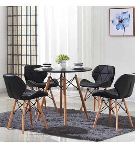 Comedor Diamante 80cms + 4 Sillas Eames Mariposa Ecocuero