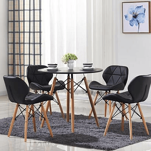 Comedor Diamante 80cms + 4 Sillas Eames Mariposa Ecocuero