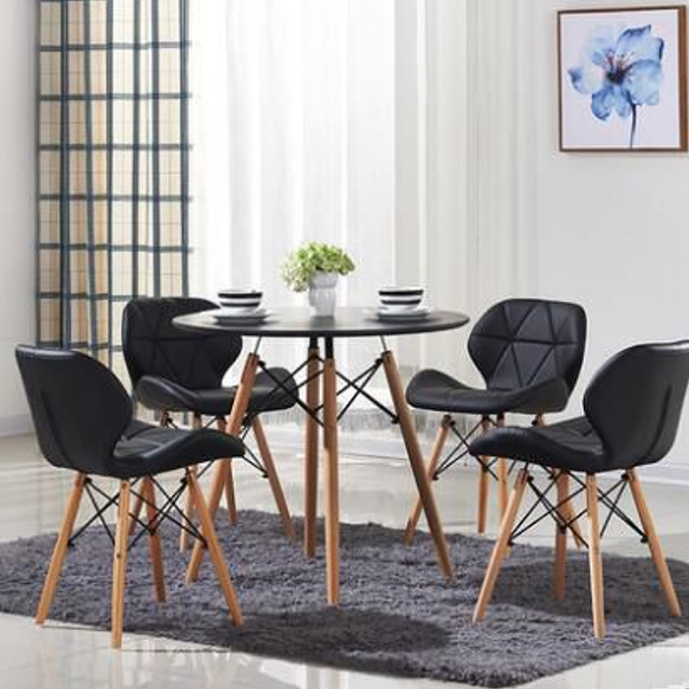 Comedor Diamante 80cms + 4 Sillas Eames Mariposa Ecocuero 1