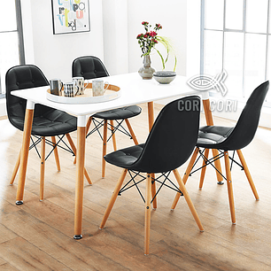 Comedor Mesa Rectangular Melamina 120 x 80 + 4 Sillas Eames Capitonne