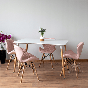 Comedor Mesa Blanca 130 x 80 + 4 Mariposa Eames Ecocuero
