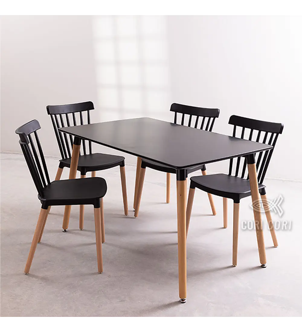 Comedor Mesa Rectangular Melamina 120 x 80 + 4 Sillas Windsor 