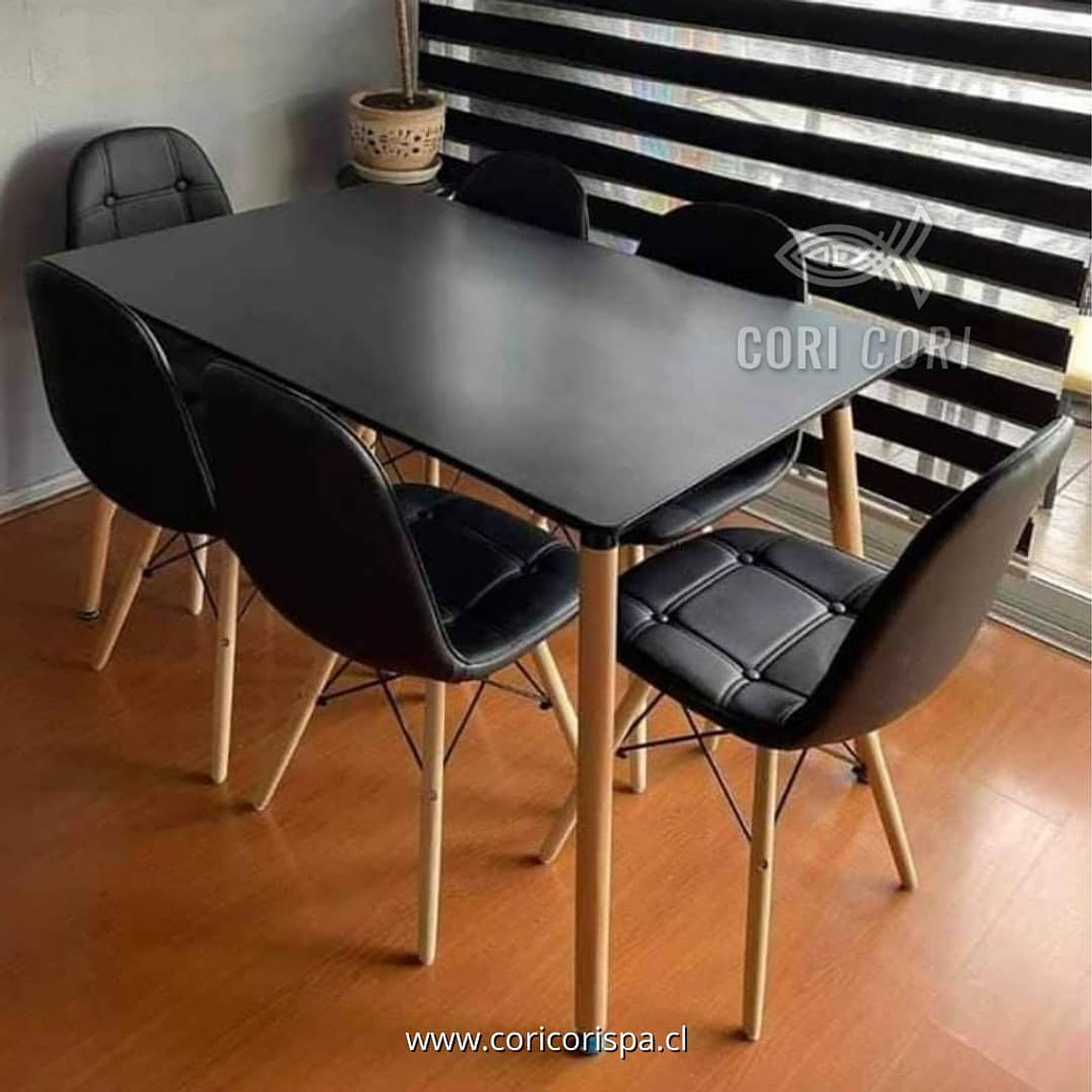 Comedor Mesa Rectangular Melamina 120 x 80 + 4 Sillas Eames Capitonne 2