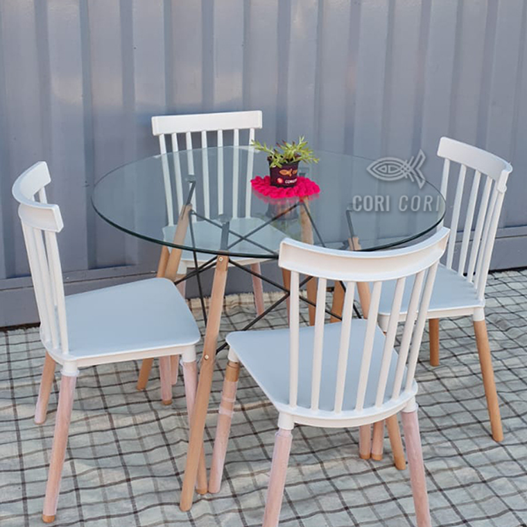 Comedor Mesa Eames 100cms Vidrio + 4 Sillas Windsor  3