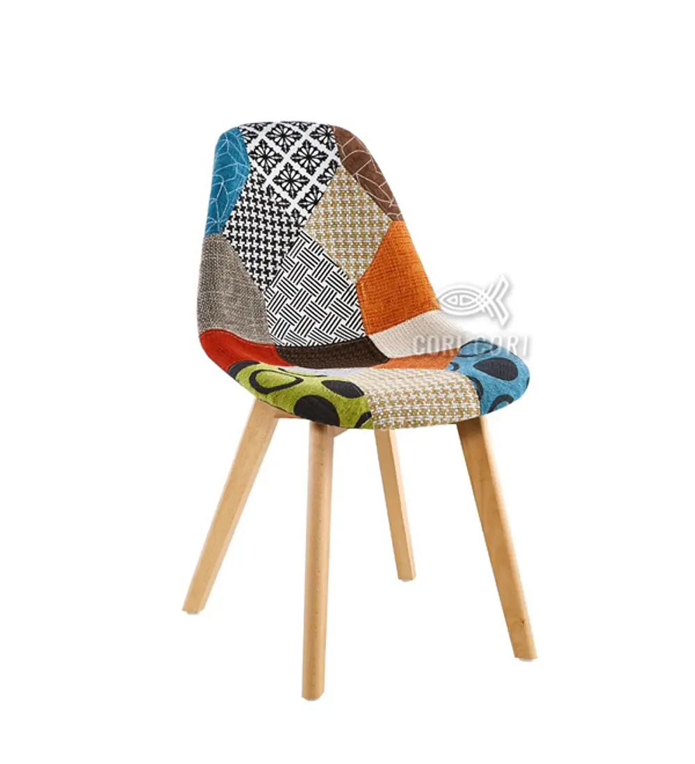 Comedor Eames Vidrio 100cms + 4 Sillas Patchwork Wood 