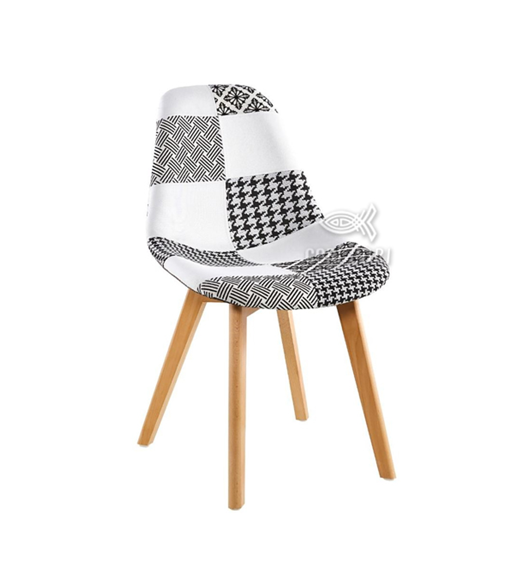 Comedor Eames Vidrio 100cms + 4 Sillas Patchwork Wood 