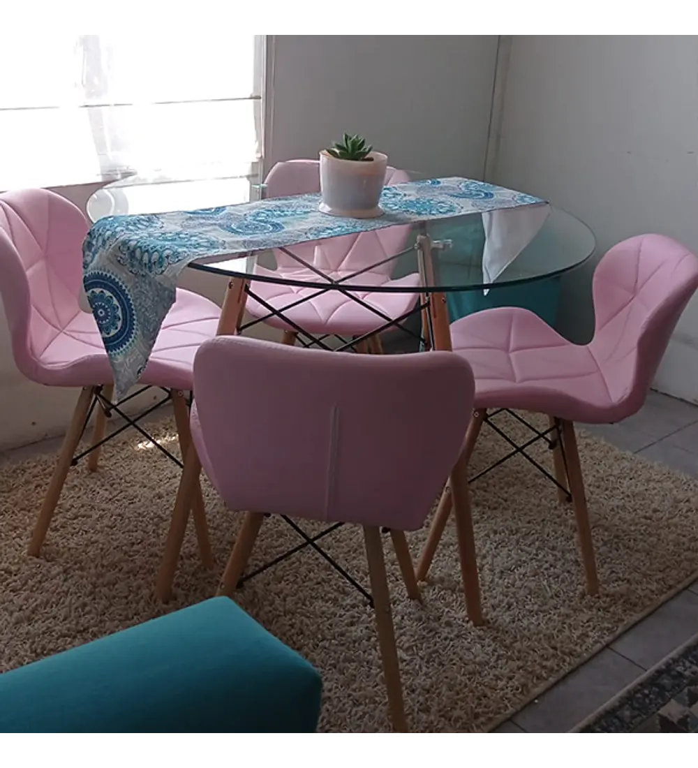 Comedor Eames Vidrio 100cms + 4  Sillas Eames Mariposa Ecocuero