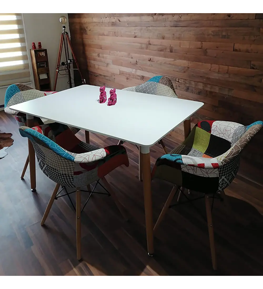 Comedor Mesa Rectangular Melamina 130 x 80 + 4 Butacas Patchwork