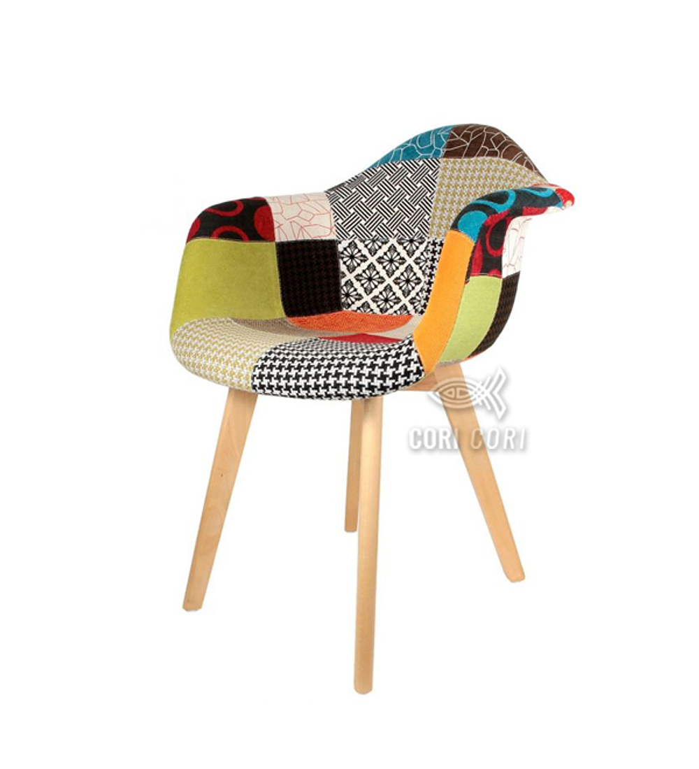 Comedor Mesa Tulip 100cms +  3 Butacas Patchwork Wood