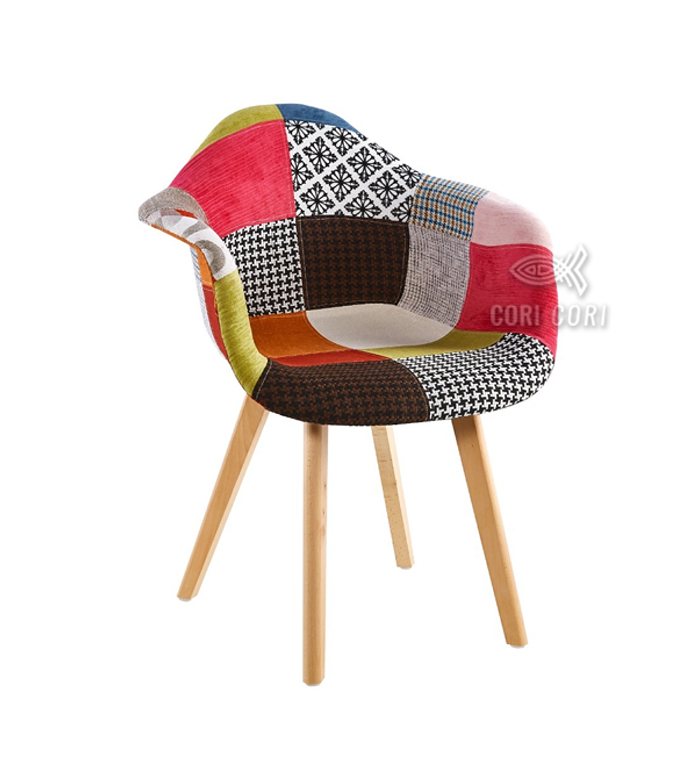 Comedor Mesa Tulip 100cms +  3 Butacas Patchwork Wood