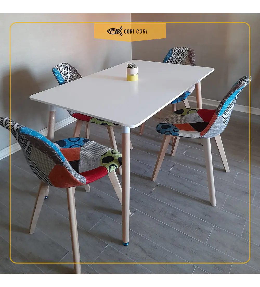 Comedor Rectangular 120x80cms + 4 sillas Patchwork Wood