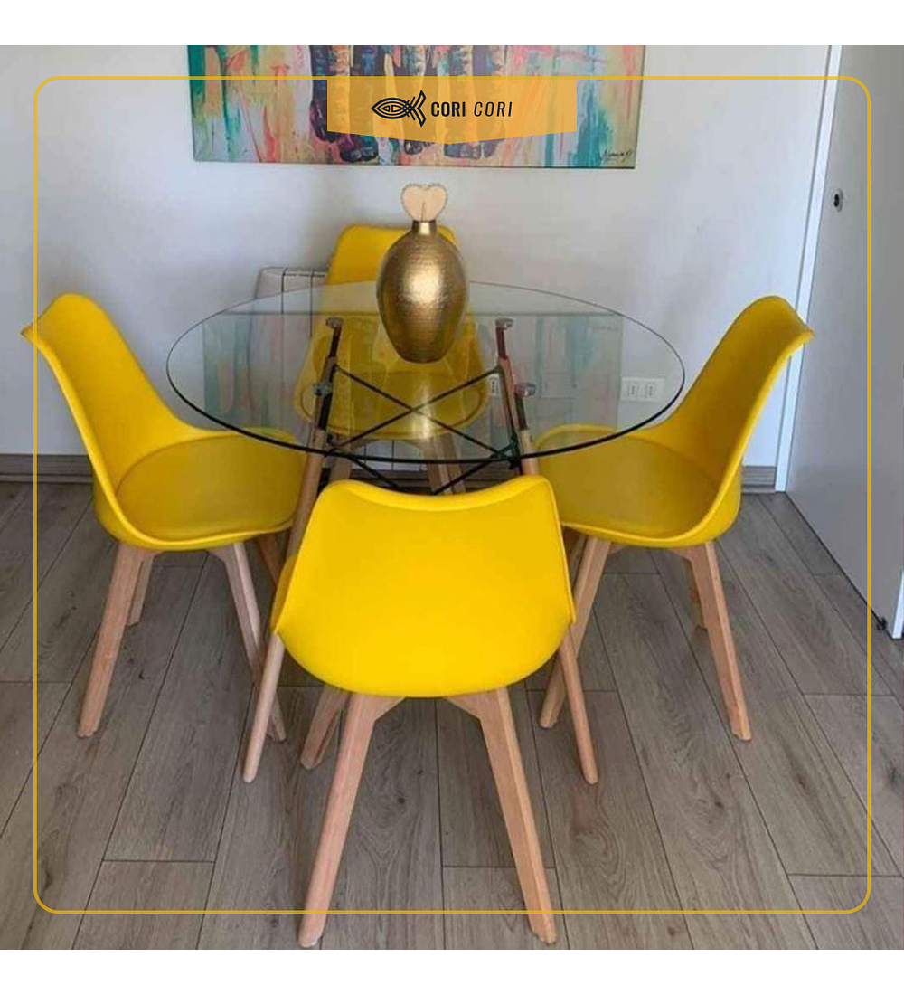 Comedor Eames Vidrio 100cms + 4 Sillas Tulip