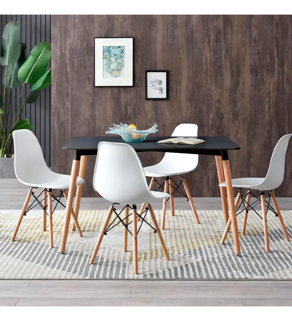 Comedor Mesa Rectangular Melamina 120 x 80 +  4 Sillas Eames