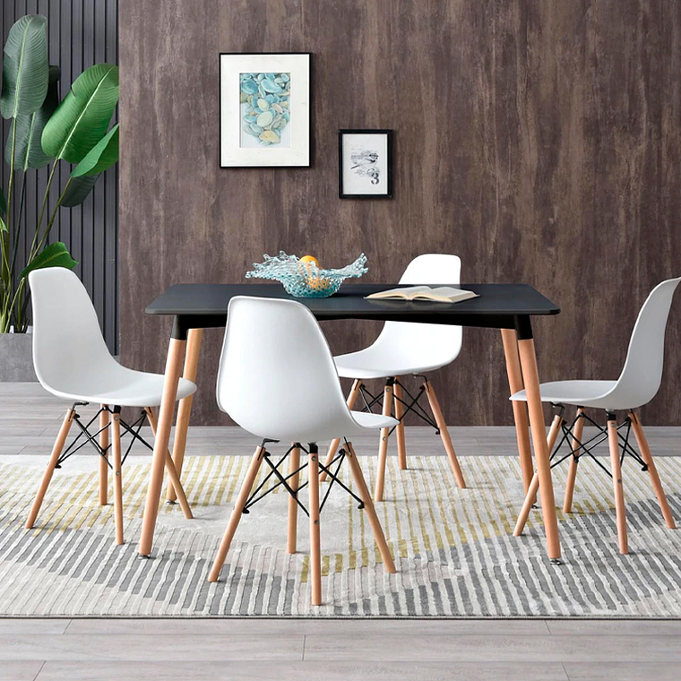 Comedor Mesa Rectangular Melamina 120 x 80 +  4 Sillas Eames 3