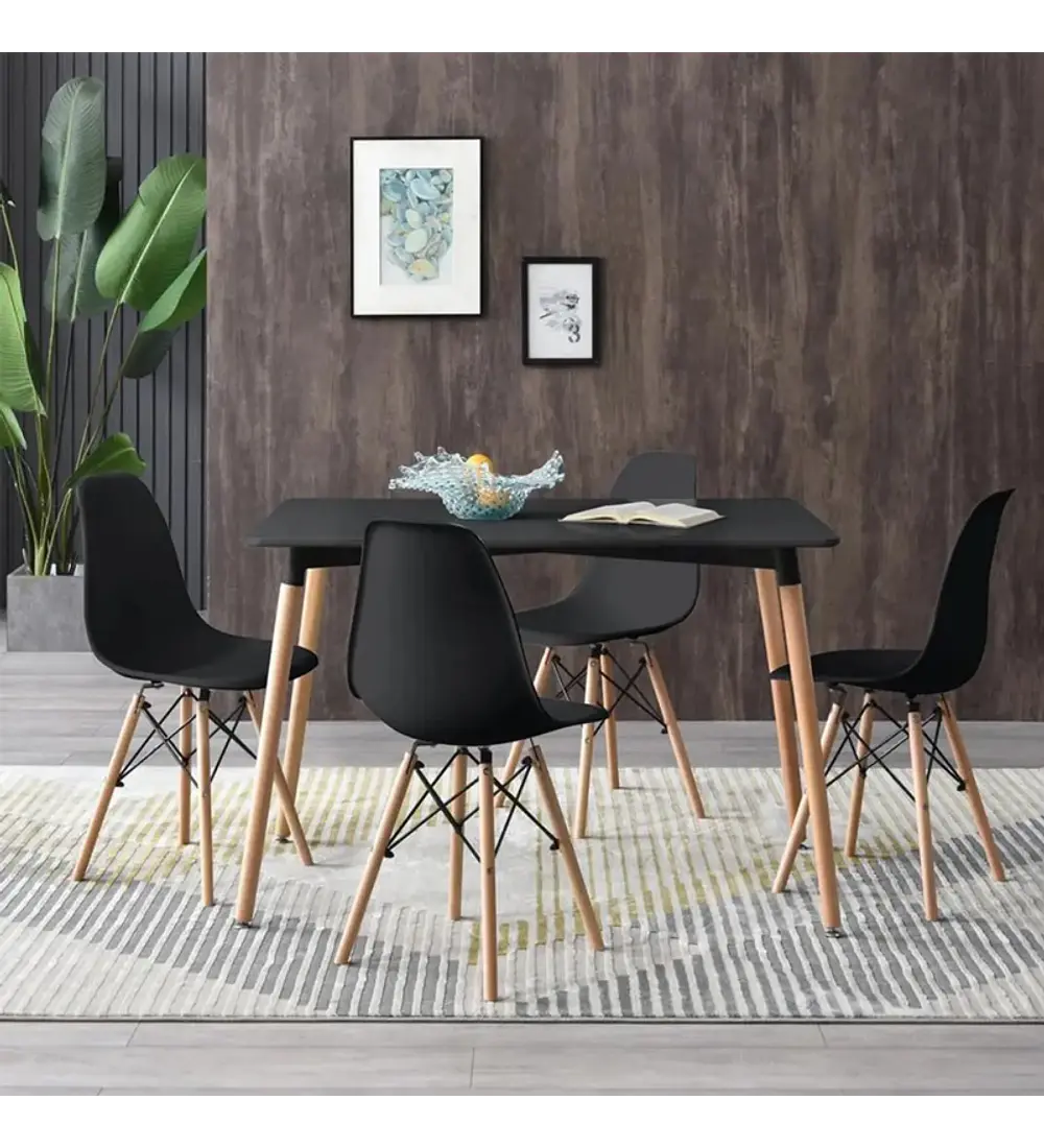 Comedor Mesa Rectangular Melamina 120 x 80 +  4 Sillas Eames