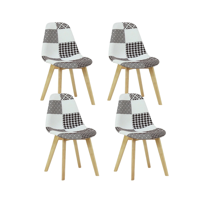 Pack 4 Sillas Patchwork Wood Blanco/Negro