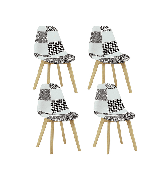Pack 4 Sillas Patchwork Wood Blanco/Negro