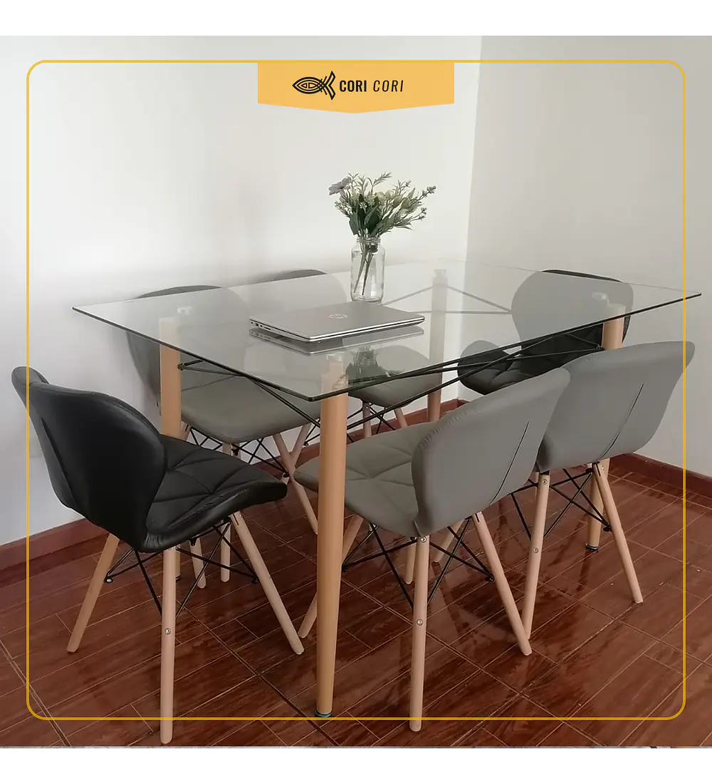 Mesa Crox 140 x 80 + 6 Sillas Eames Mariposa Ecocuero