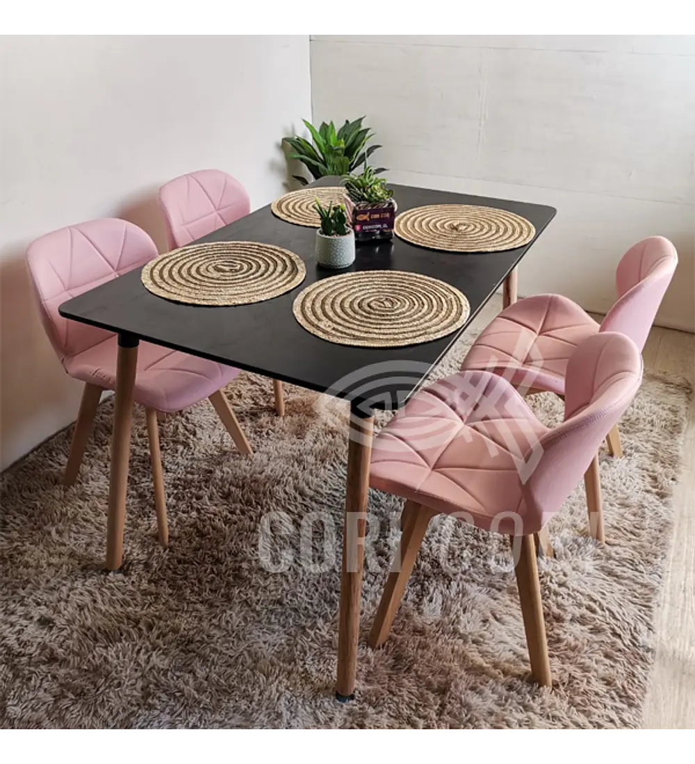 Comedor Mesa Blanca 130 x 80 + 4 Mariposa Eames Ecocuero