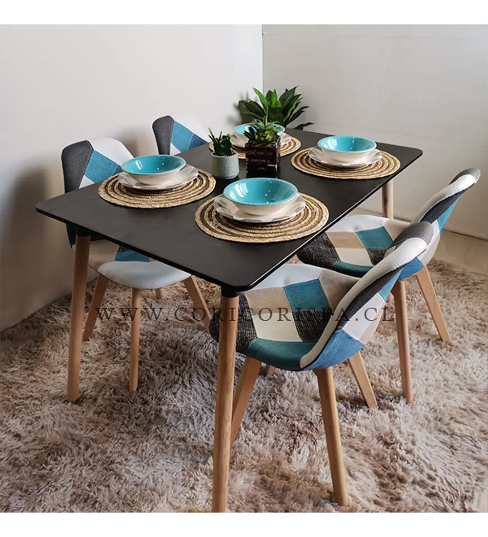 Comedor Rectangular 120x80cms + 4 sillas Patchwork Wood