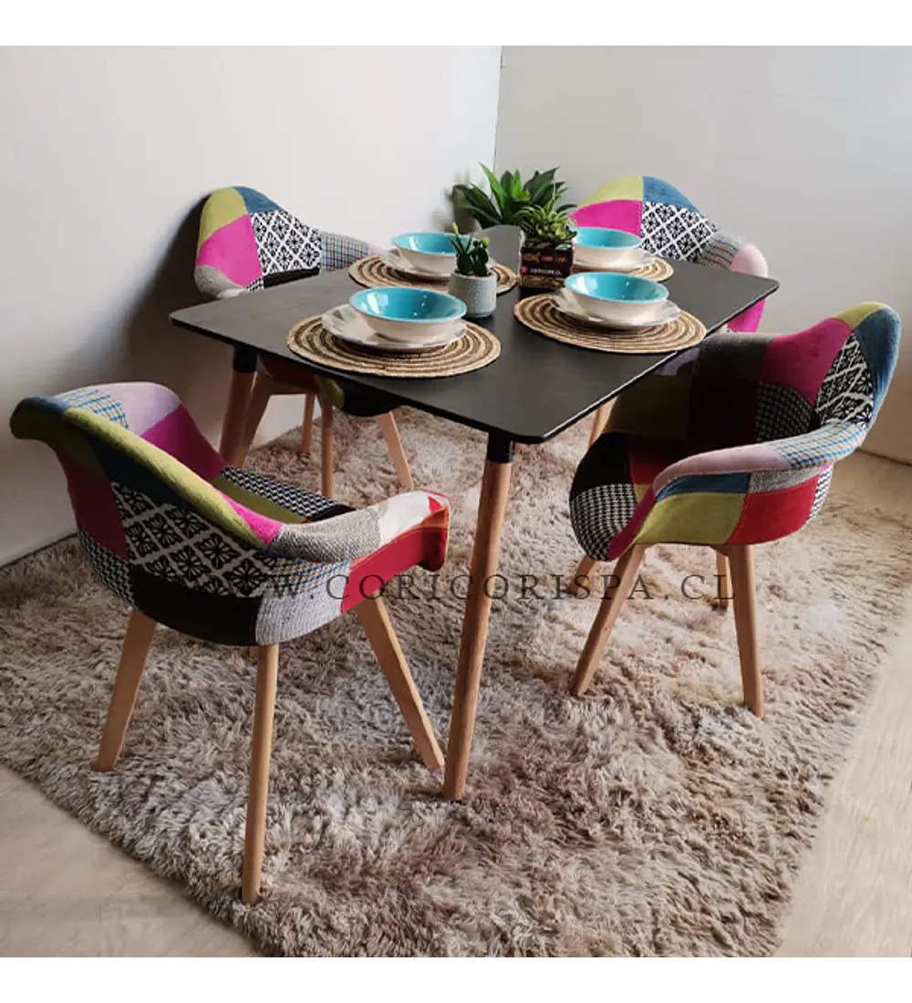 Comedor Mesa Rectangular Melamina 130 x 80 + 4 Butacas Patchwork