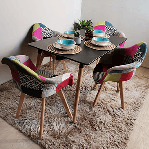 Comedor Mesa Rectangular Melamina 130 x 80 + 4 Butacas Patchwork
