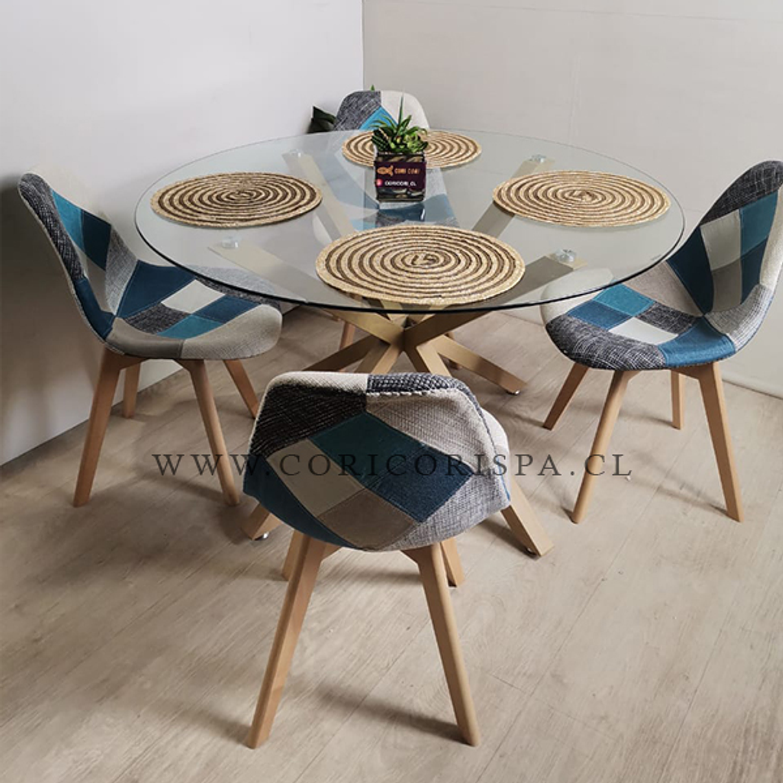 Comedor Warwick 120cms + 4 Sillas Patchwork Wood 1