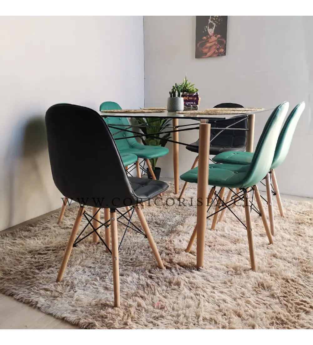 Mesa Crox 140 x 80cms + 6 Sillas Eames Ecocuero Capitonne 