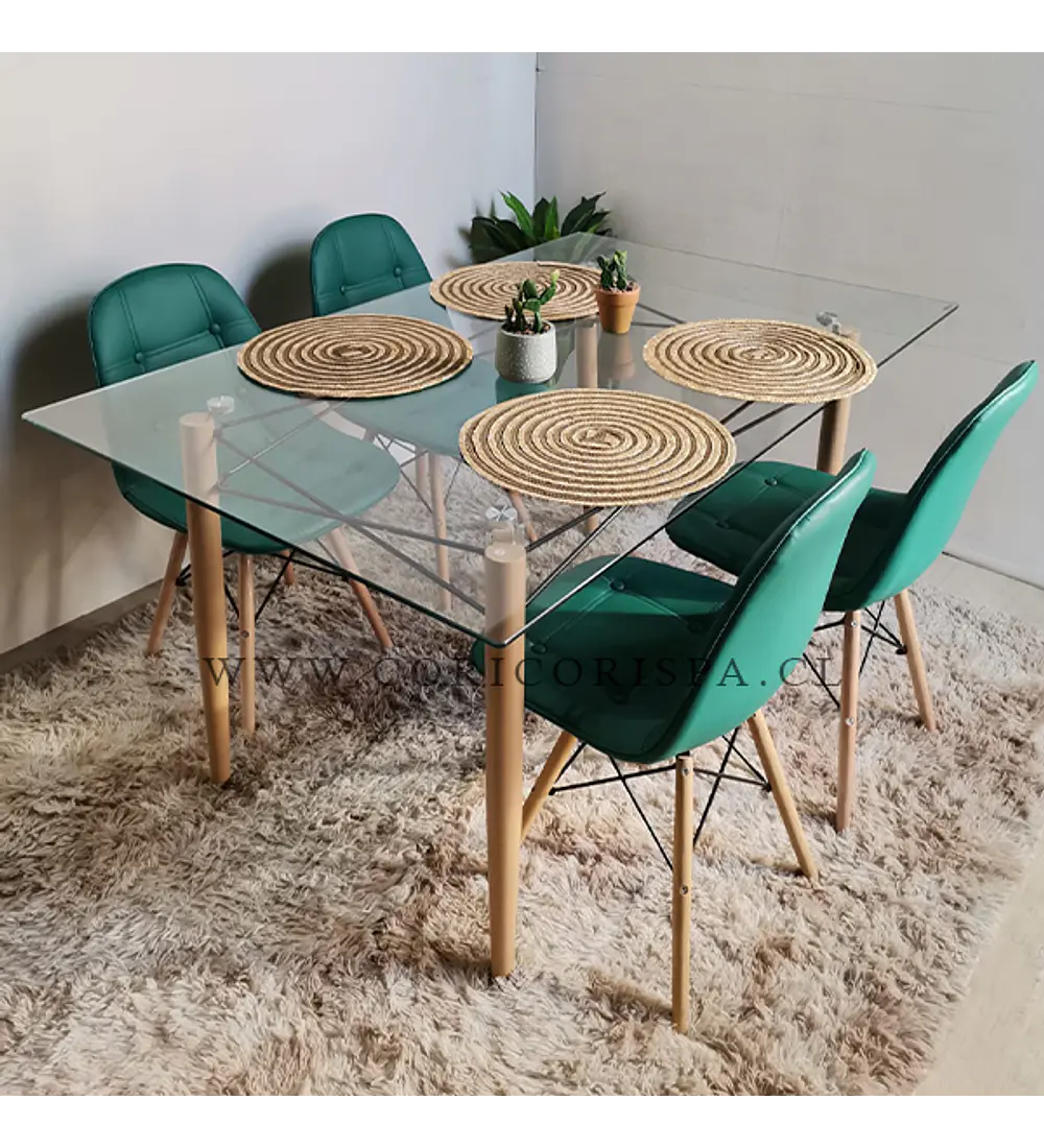  Mesa Crox 140 x 80cms + 6 Sillas Eames Ecocuero Capitonne 