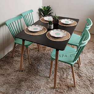 Comedor Mesa Rectangular Melamina 120 x 80 + 4 Sillas Windsor 